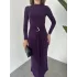 Mor Zr Model Bisiklet Yaka Aksesuarlı Kuşaklı Midi Boy Candy Elbise