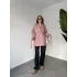 Pembe Kruvaze Oversize Astarlı Cepli Kuşaklı Kaşe Mont Kaban
