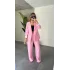 Pembe Tek Düğmeli Salaş Keten Ceket