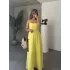 Sarı İp Askılı Gipeli Jessica Astarlı Maxi Elbise