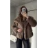Sütlü Kahve Şal Yaka Jakarlı Çıt Çıtlı Cepli Geniş Kalıp Lolita Suni Kürk