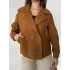 Taba Kısa Kruvaze Oversize Astarlı Cepli Kaşe Ceket Mont