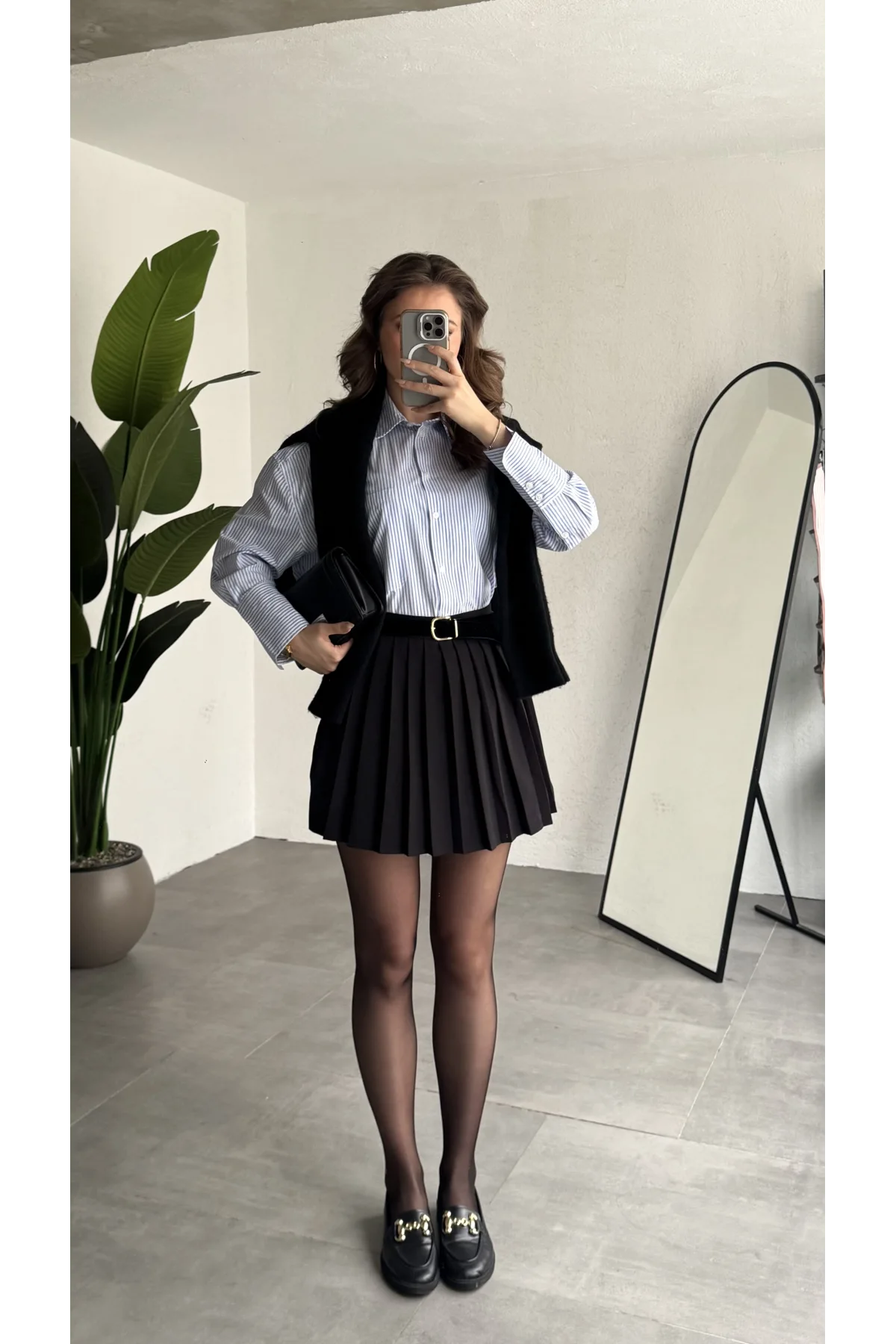 Kadın Siyah Full Pileli Mini Arkası Şort Etek Yüksek Bel Günlük Kombin Etek