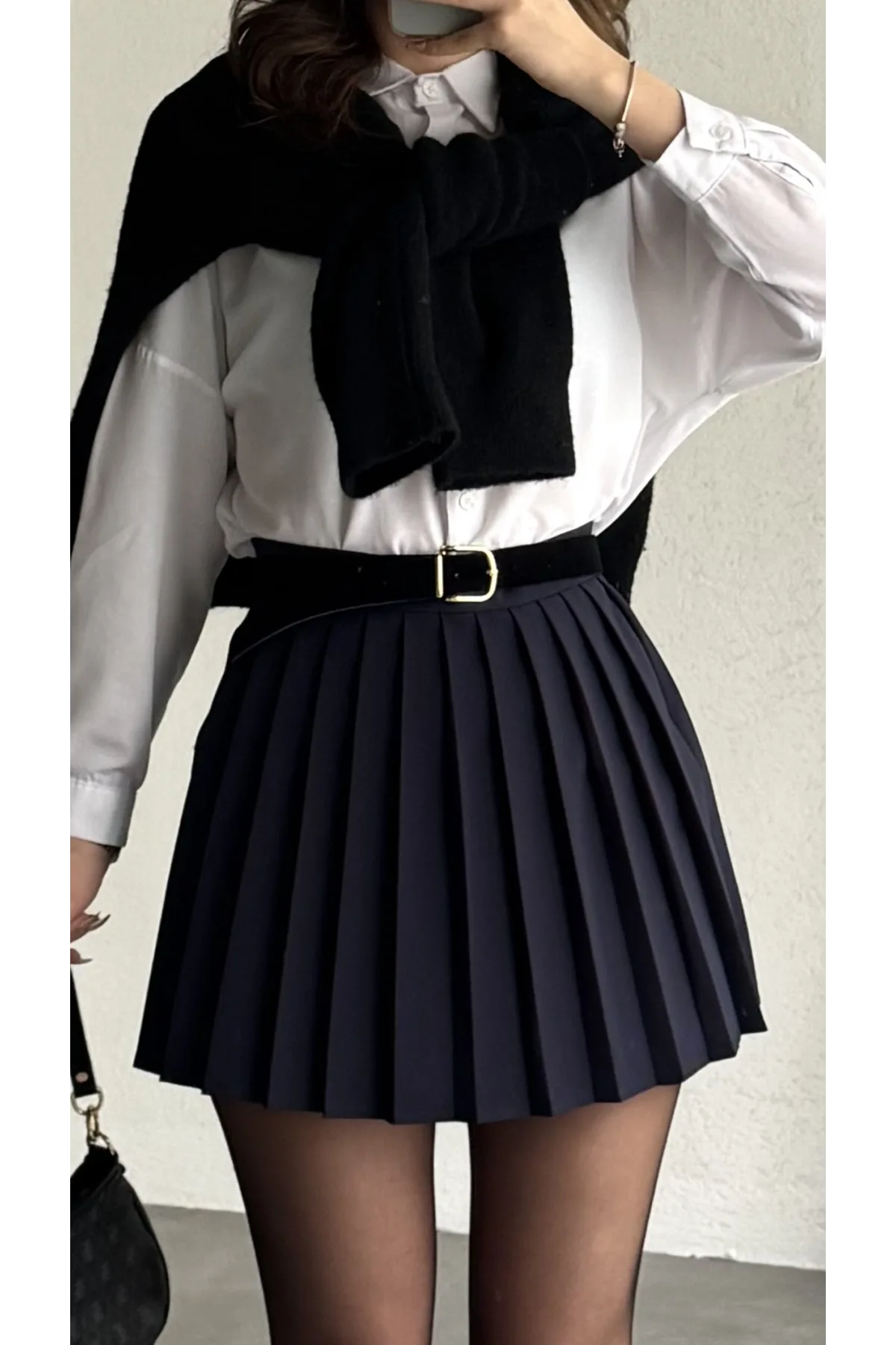 Kadın Lacivert Full Pileli Mini Arkası Şort Etek Yüksek Bel Günlük Kombin Etek