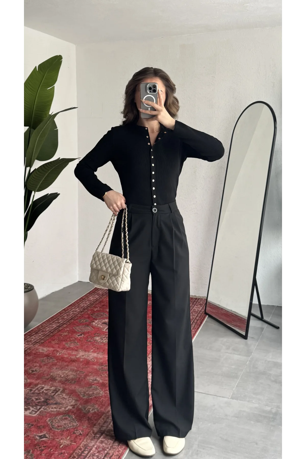 Kadın Siyah Fitilli Triko Hırka Çıt Çıtlı Dar Kesim Basic Şık Uzun Kollu