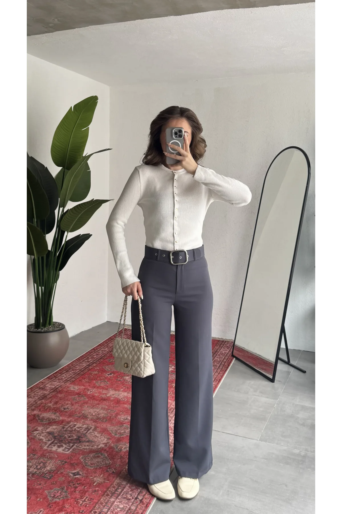 Kadın Ekru Fitilli Triko Hırka Çıt Çıtlı Dar Kesim Basic Şık Uzun Kollu