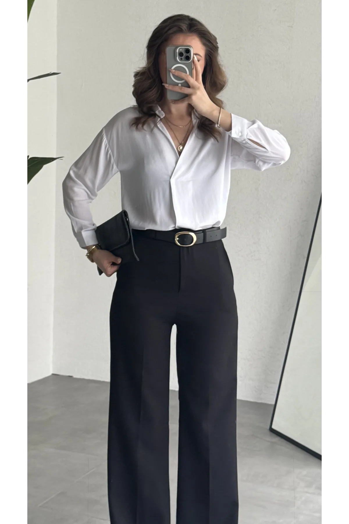 Kadın Siyah Tam Kalıp Bel Oturtmalı Geniş Paça Palazzo Pantolon