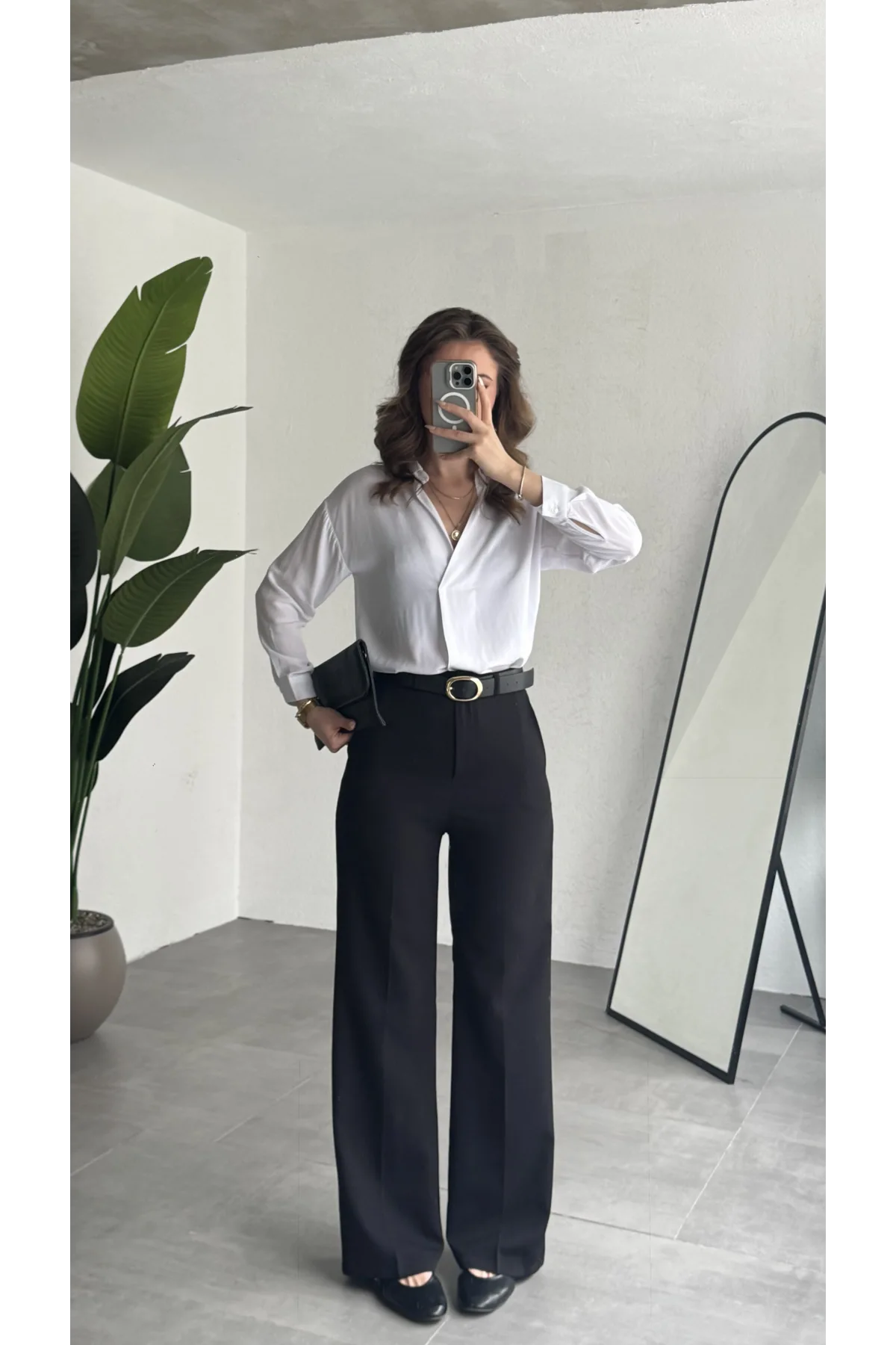 Kadın Siyah Tam Kalıp Bel Oturtmalı Geniş Paça Palazzo Pantolon