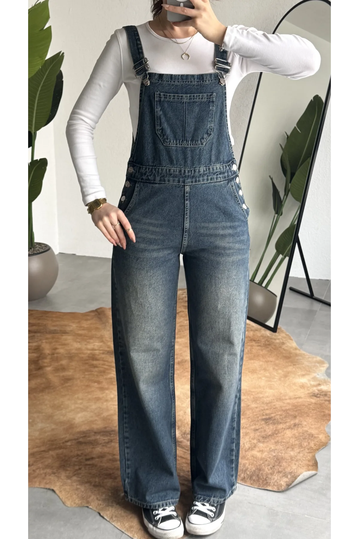 Kadın Yeşil Yıkamalı Jean Tulum Askılı Denim Salopet Pantolon Günlük Rahat Şık Tulum