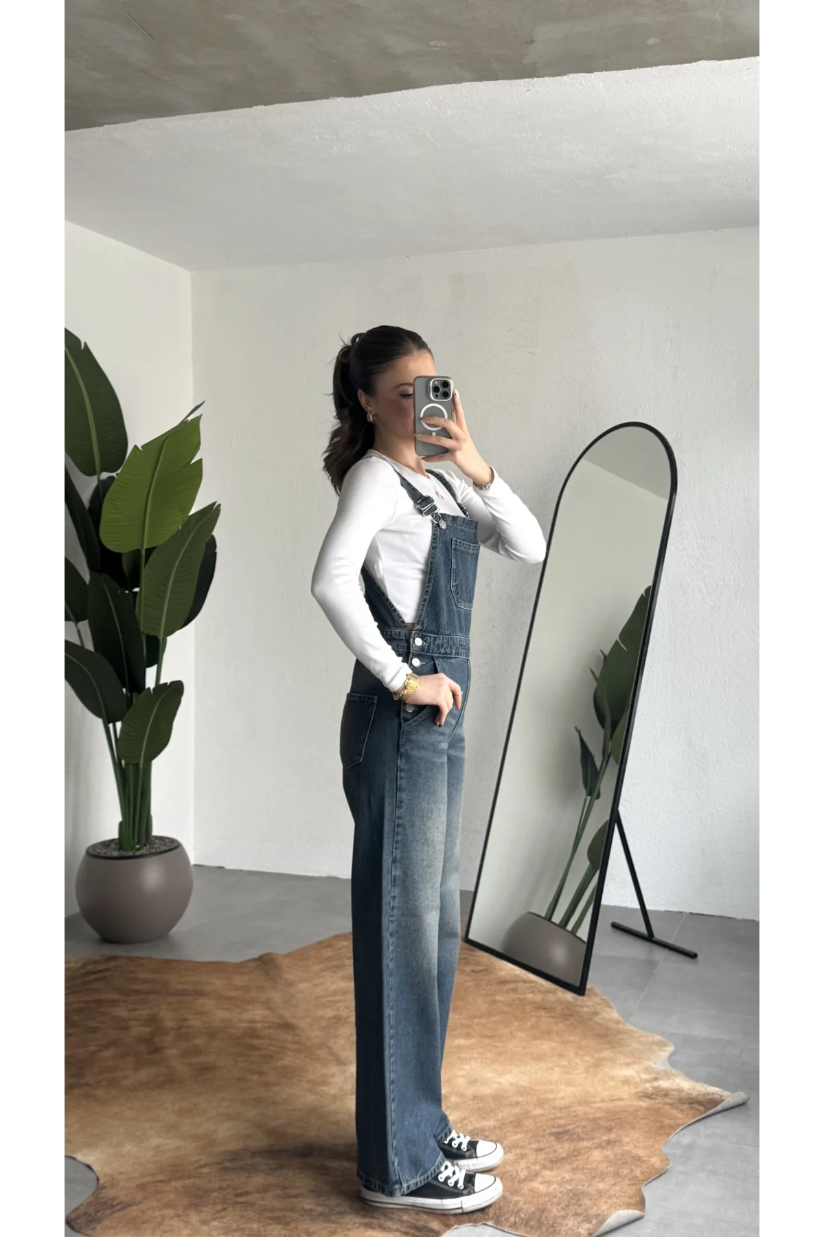 Kadın Yeşil Yıkamalı Jean Tulum Askılı Denim Salopet Pantolon Günlük Rahat Şık Tulum