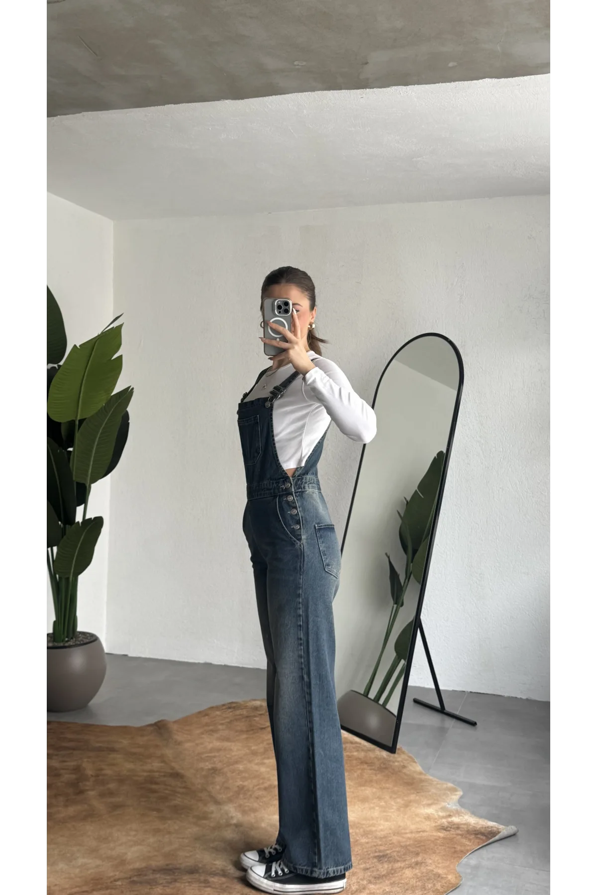 Kadın Yeşil Yıkamalı Jean Tulum Askılı Denim Salopet Pantolon Günlük Rahat Şık Tulum