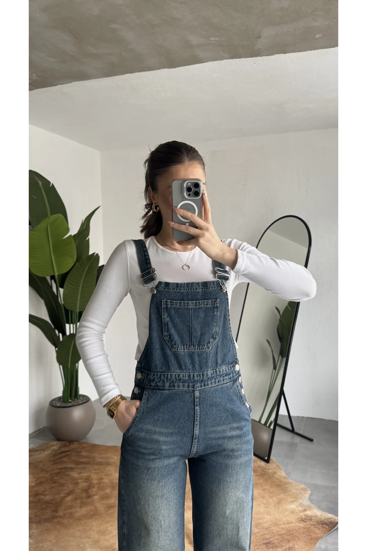 Kadın Yeşil Yıkamalı Jean Tulum Askılı Denim Salopet Pantolon Günlük Rahat Şık Tulum