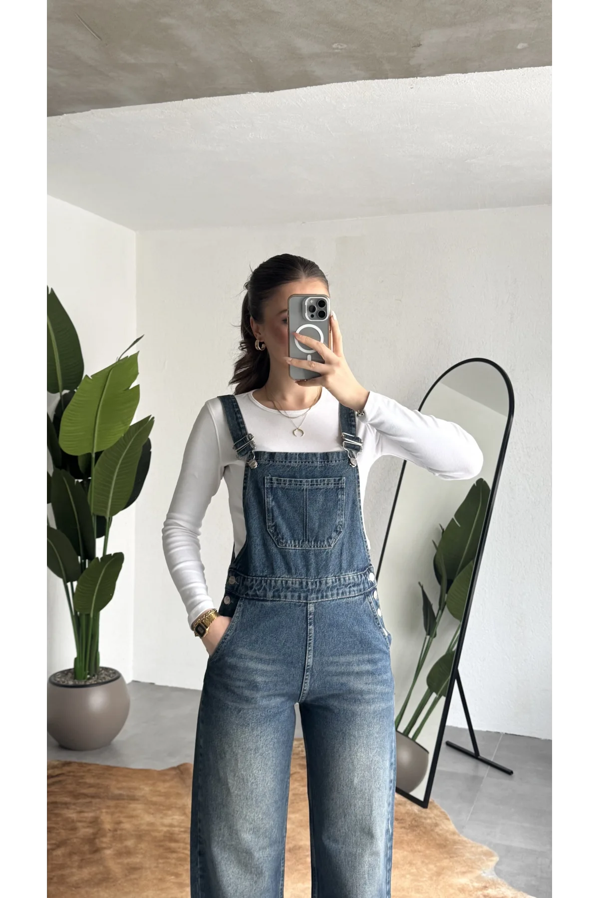 Kadın Yeşil Yıkamalı Jean Tulum Askılı Denim Salopet Pantolon Günlük Rahat Şık Tulum