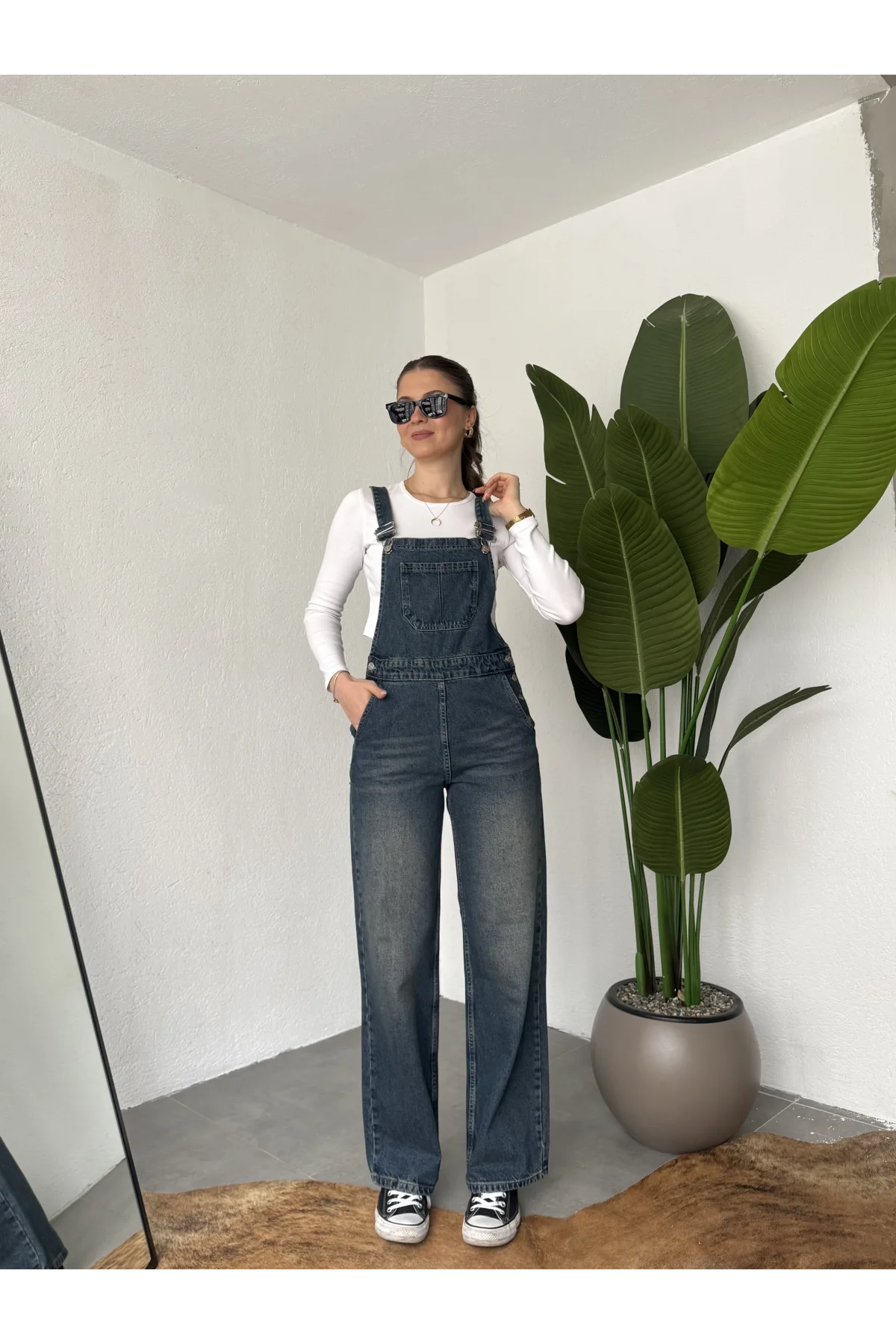 Kadın Yeşil Yıkamalı Jean Tulum Askılı Denim Salopet Pantolon Günlük Rahat Şık Tulum