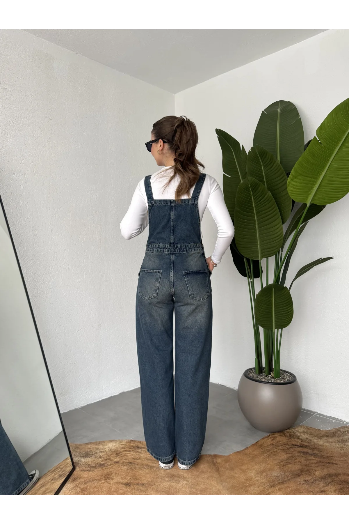 Kadın Yeşil Yıkamalı Jean Tulum Askılı Denim Salopet Pantolon Günlük Rahat Şık Tulum