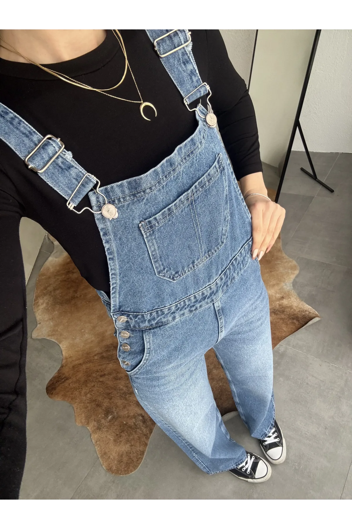 Kadın Mavi Yıkamalı Jean Tulum Askılı Denim Salopet Pantolon Günlük Rahat Şık Tulum