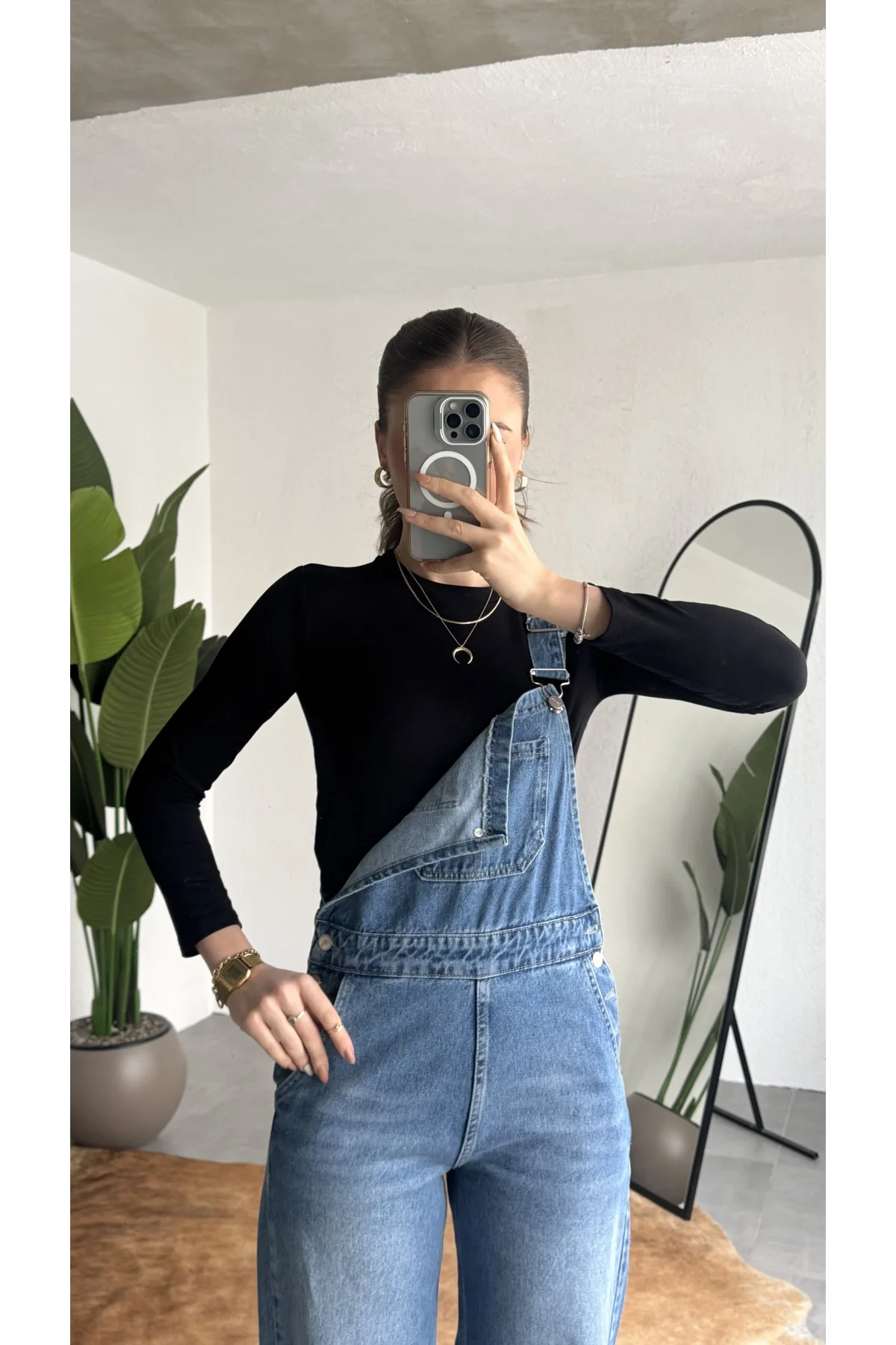 Kadın Mavi Yıkamalı Jean Tulum Askılı Denim Salopet Pantolon Günlük Rahat Şık Tulum