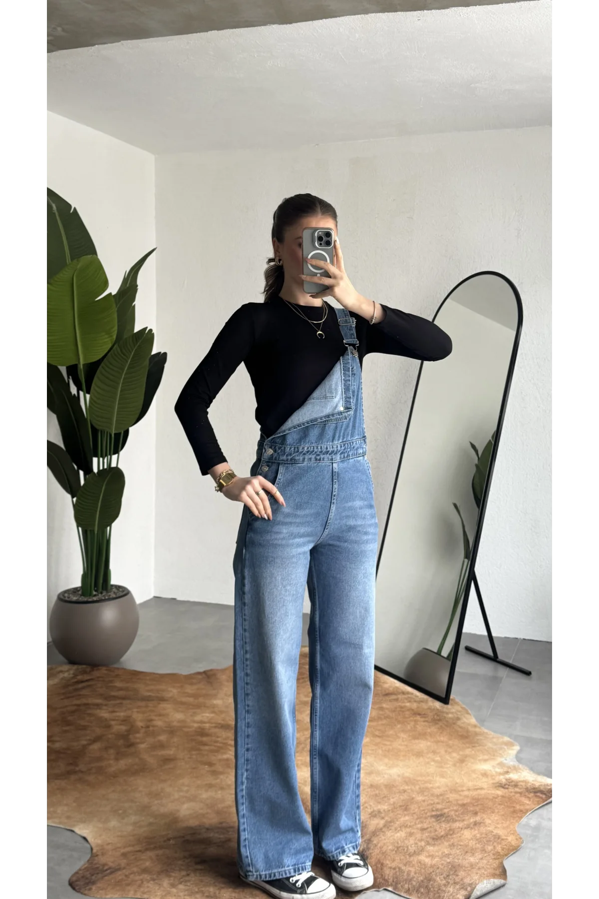 Kadın Mavi Yıkamalı Jean Tulum Askılı Denim Salopet Pantolon Günlük Rahat Şık Tulum