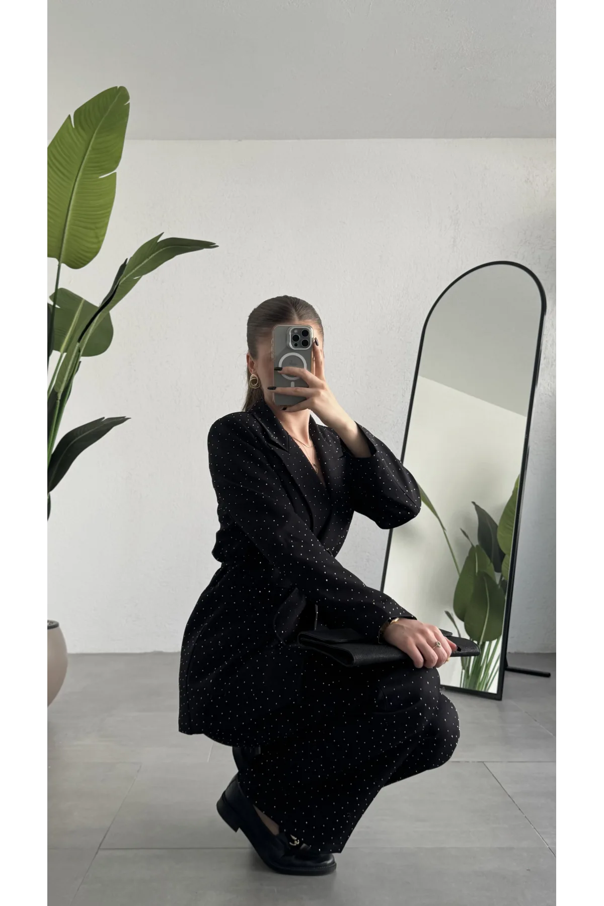 Kadın Siyah Pırıltılı Taşlı Takım Kadın Blazer Ceket Pantolon Takım Şık Ofis Kombin