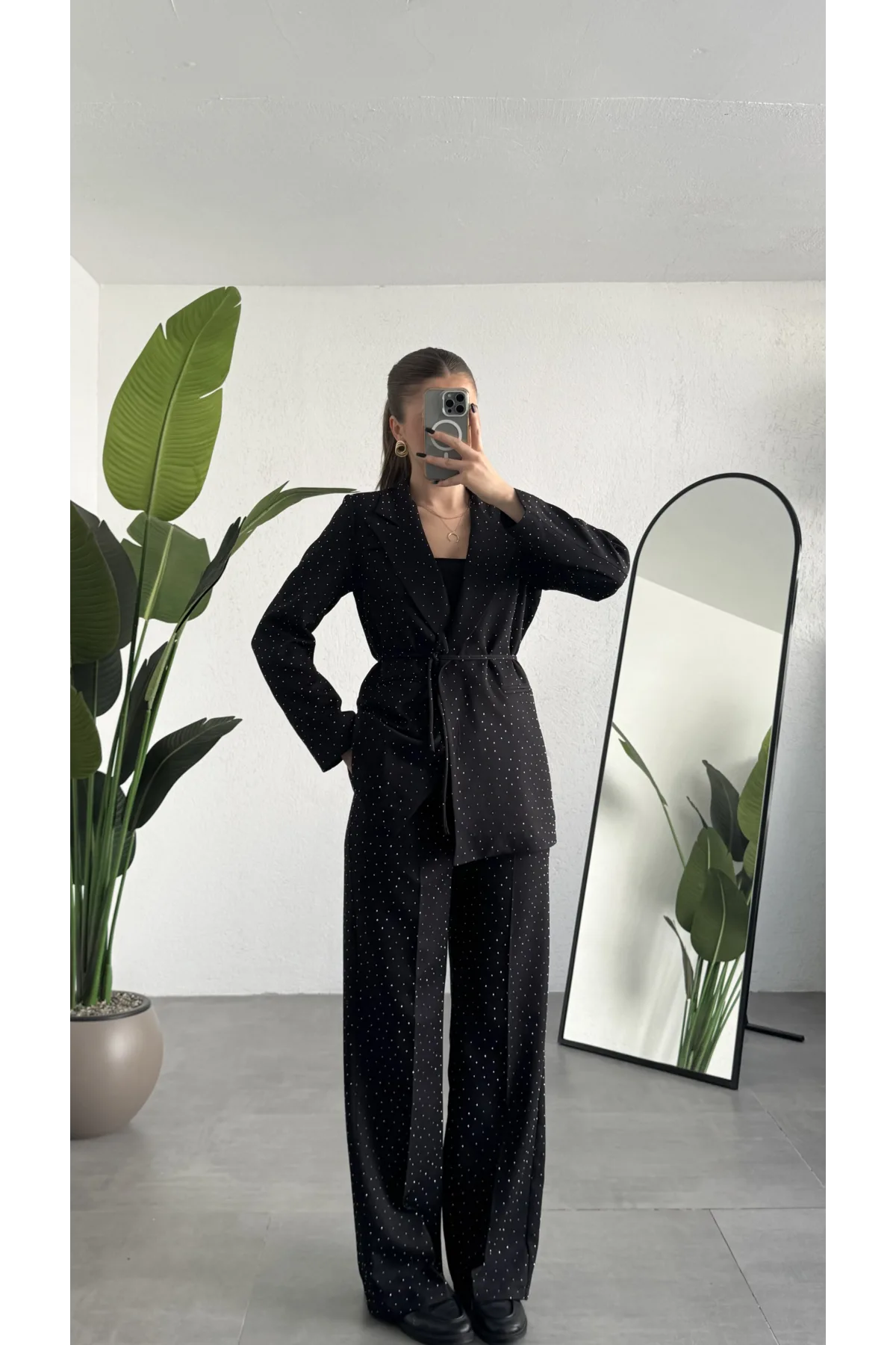 Kadın Siyah Pırıltılı Taşlı Takım Kadın Blazer Ceket Pantolon Takım Şık Ofis Kombin