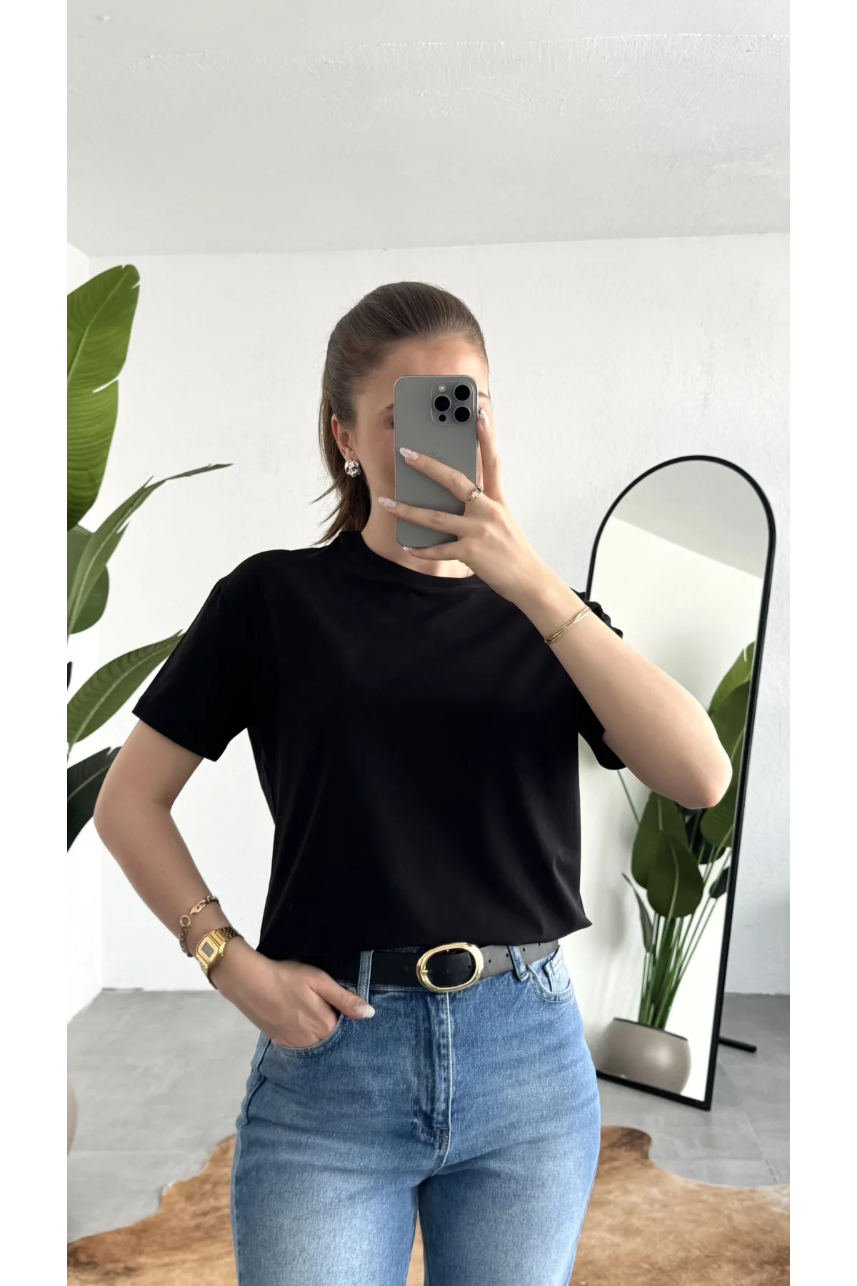 Kadn Siyah Bisiklet Yaka Kısa Kollu Full Likralı Esnek Bluz Body