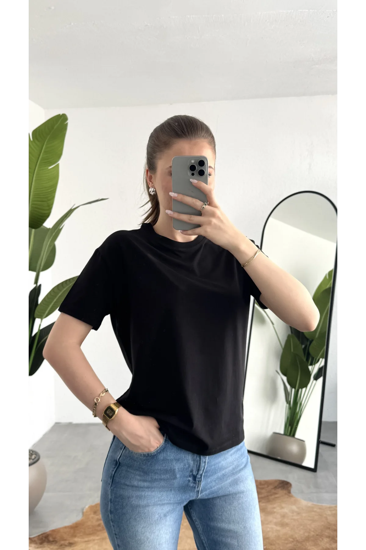 Kadn Siyah Bisiklet Yaka Kısa Kollu Full Likralı Esnek Bluz Body