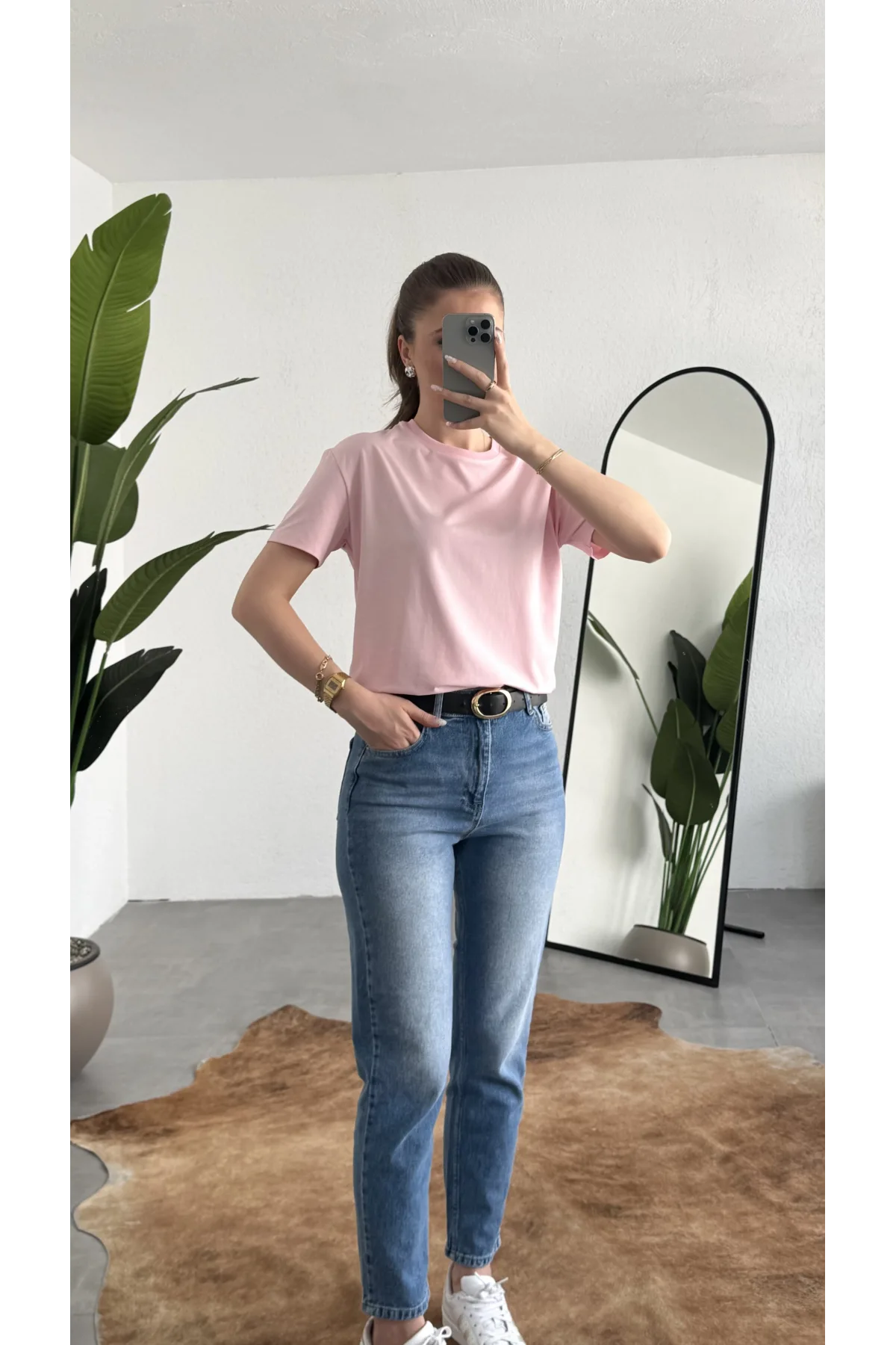 Kadn Açık Pembe Bisiklet Yaka Kısa Kollu Full Likralı Esnek Bluz Body