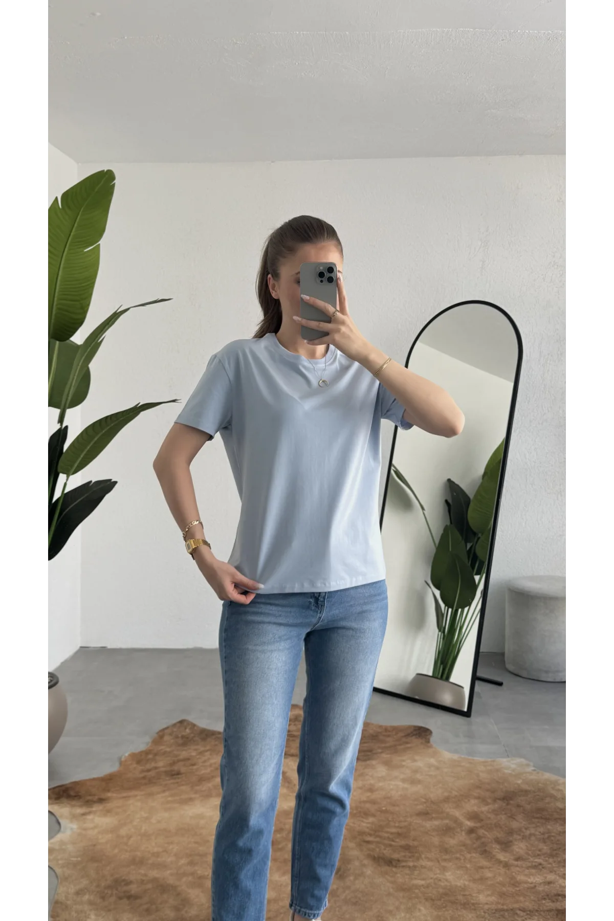 Kadn Bebe Mavisi Bisiklet Yaka Kısa Kollu Full Likralı Esnek Bluz Body