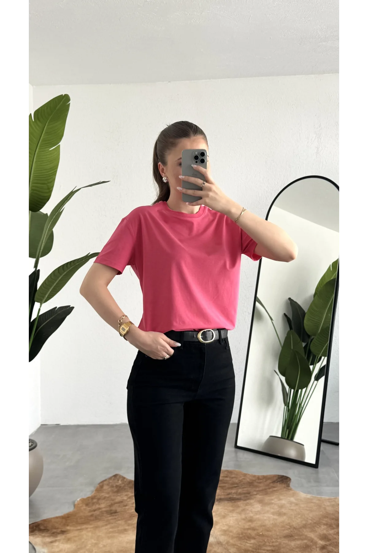 Kadn Pembe Bisiket Yaka Kısa Kollu Full Likralı Esnek Bluz Body