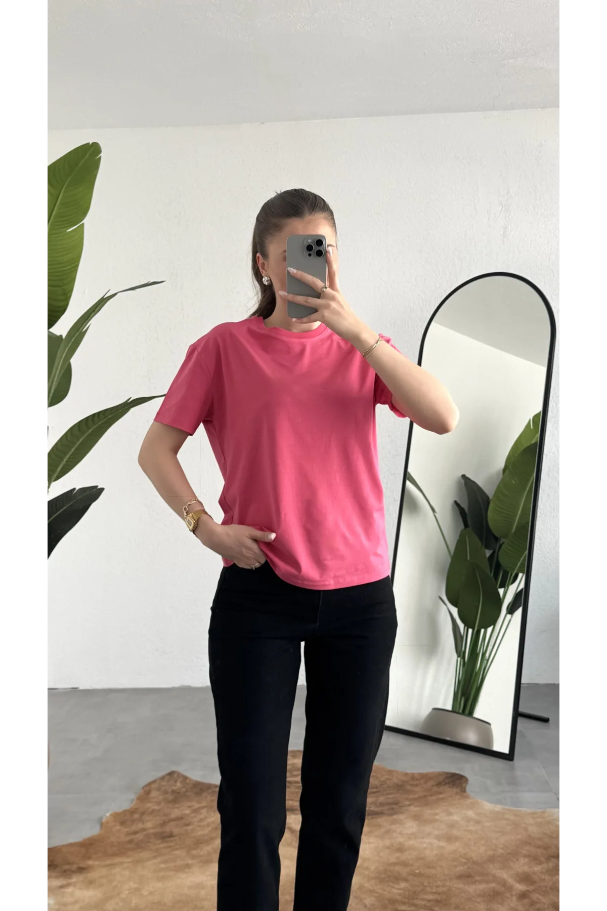 Kadn Pembe Bisiket Yaka Kısa Kollu Full Likralı Esnek Bluz Body