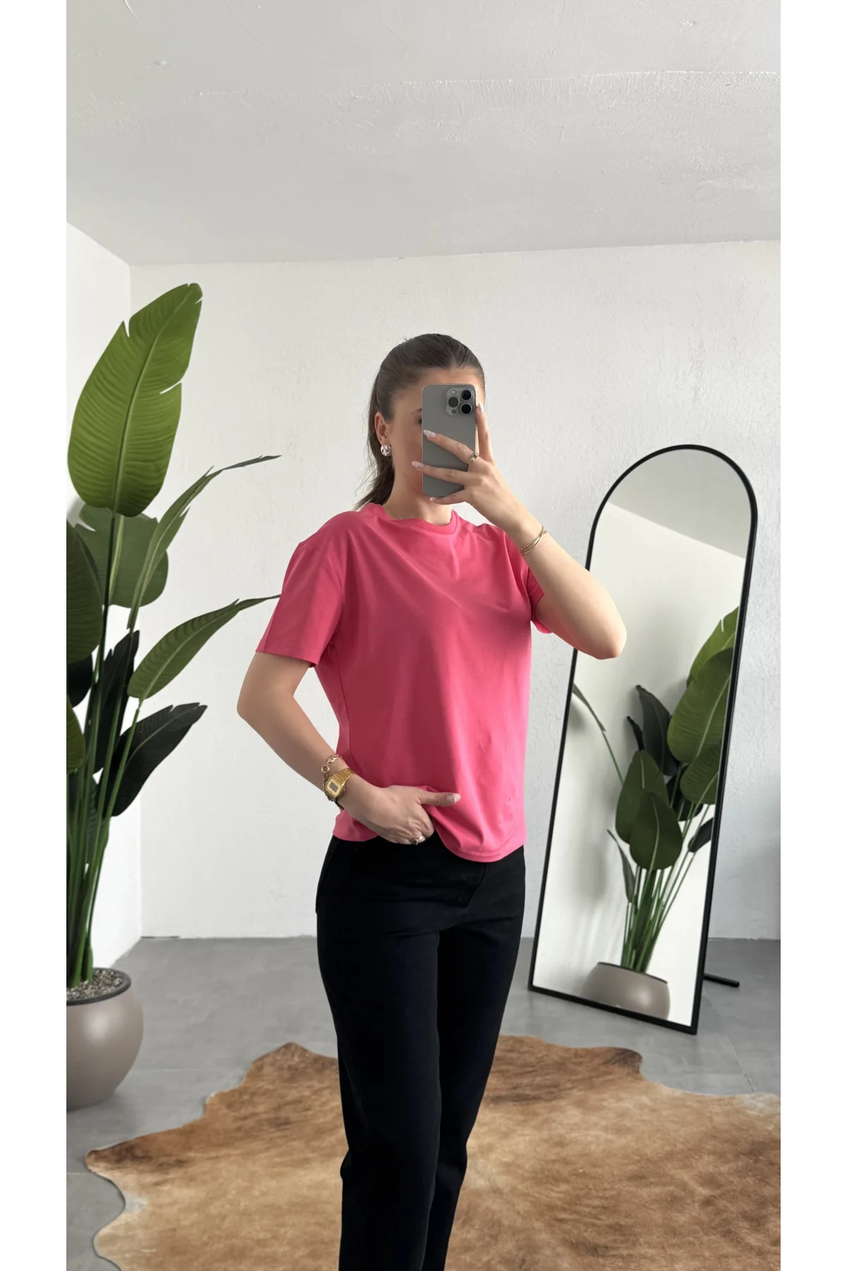 Kadn Pembe Bisiket Yaka Kısa Kollu Full Likralı Esnek Bluz Body