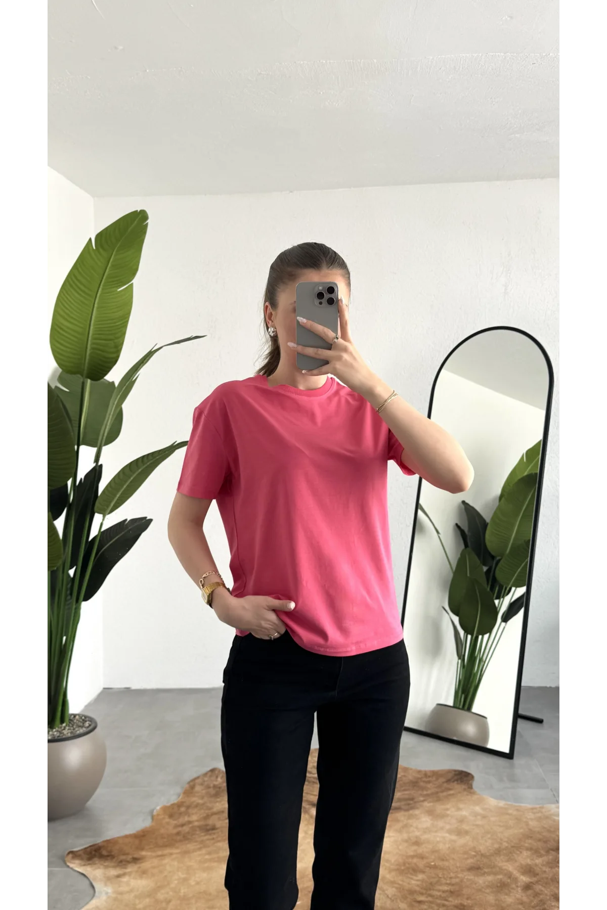 Kadn Pembe Bisiket Yaka Kısa Kollu Full Likralı Esnek Bluz Body