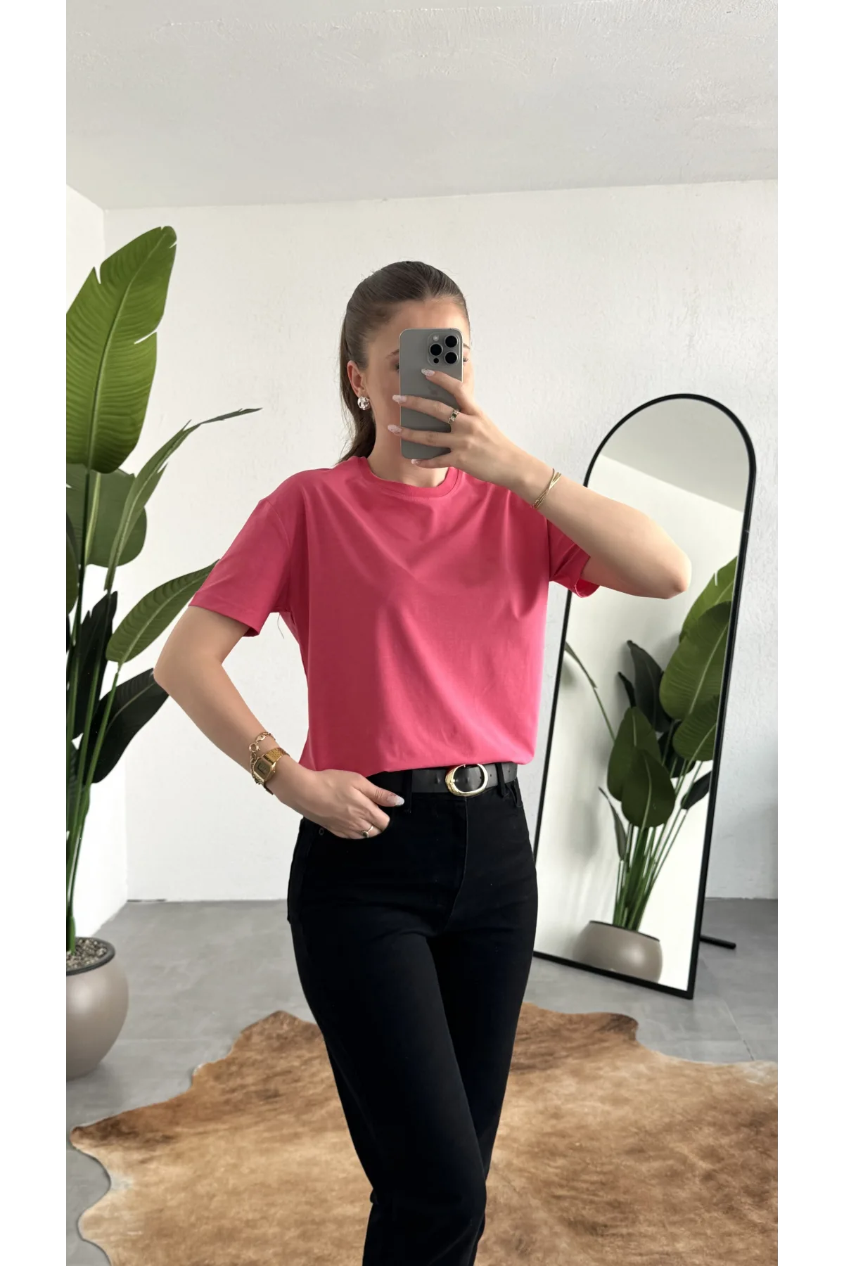 Kadn Pembe Bisiket Yaka Kısa Kollu Full Likralı Esnek Bluz Body