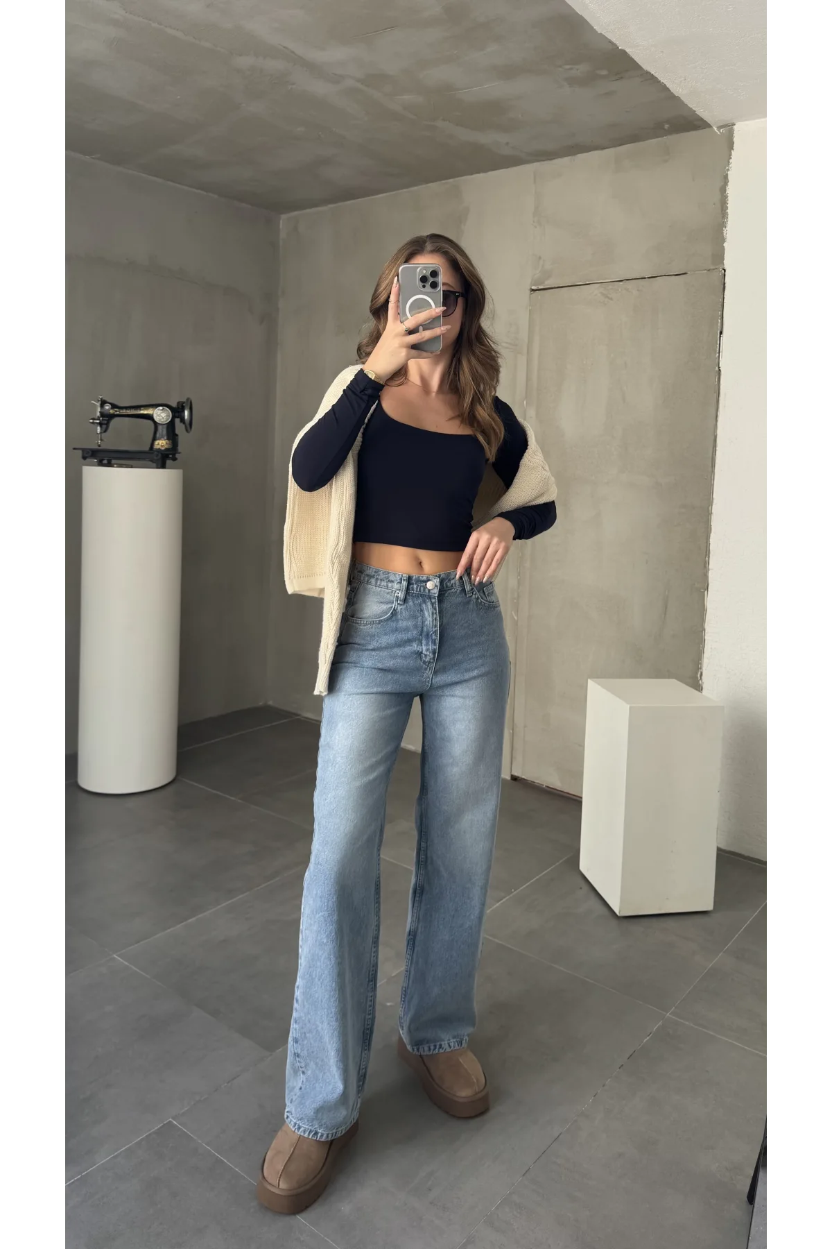 Açık Mavi Yıkamalı Baggy Geniş Paça Yüksek Bel Wide Leg Jean Kot Pantolon