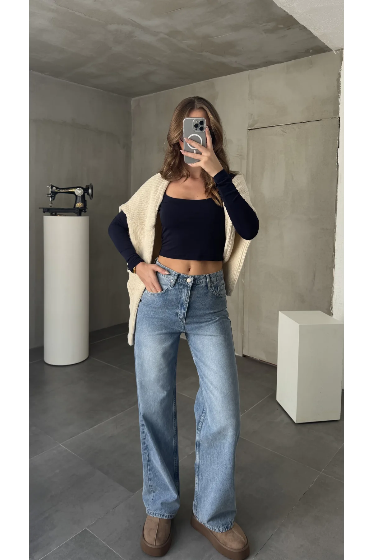 Açık Mavi Yıkamalı Baggy Geniş Paça Yüksek Bel Wide Leg Jean Kot Pantolon