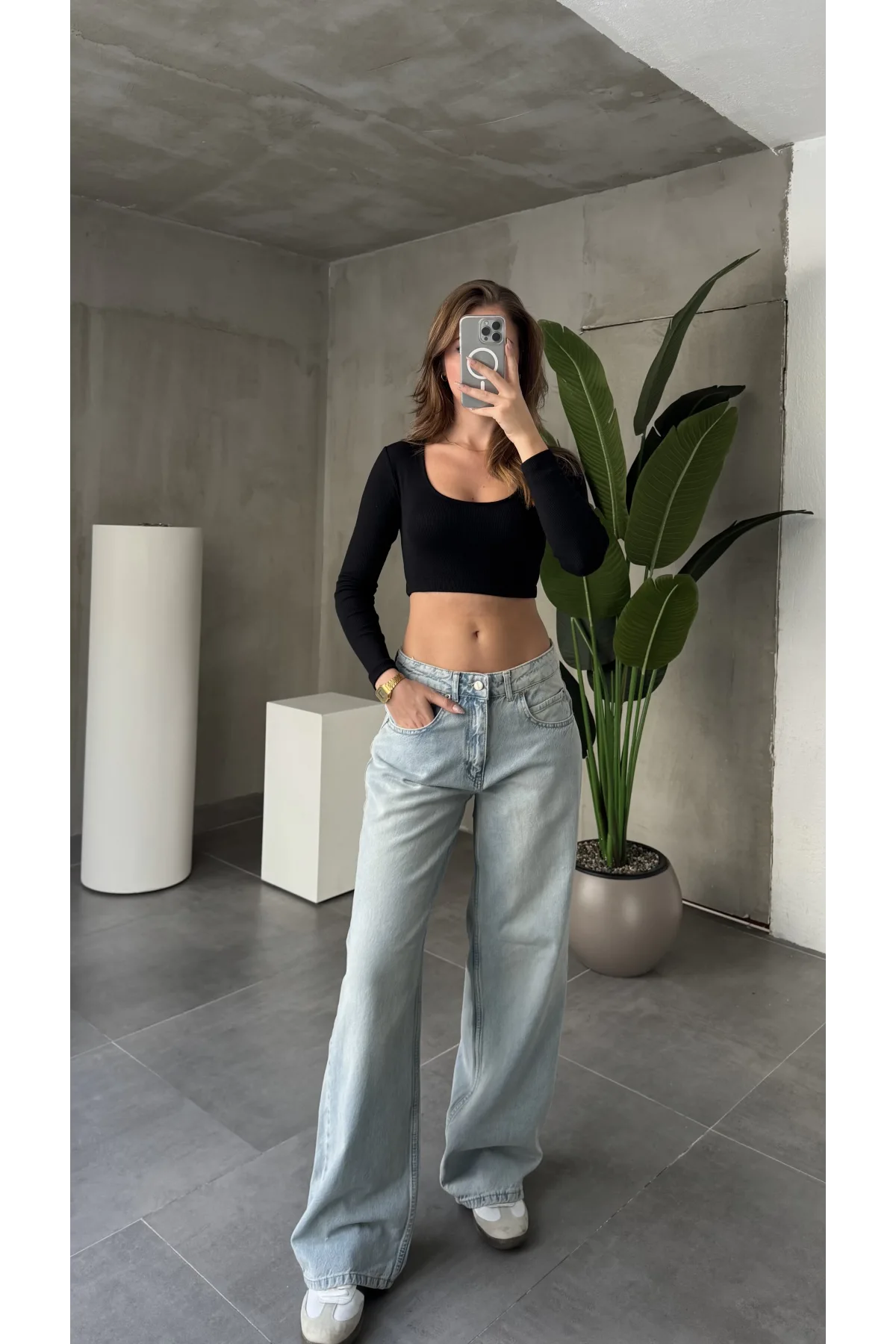 Açık Mavi Yıkamalı Süper Baggy Ektra Geniş Paça Yüksek Bel Jean Kot Pantolon