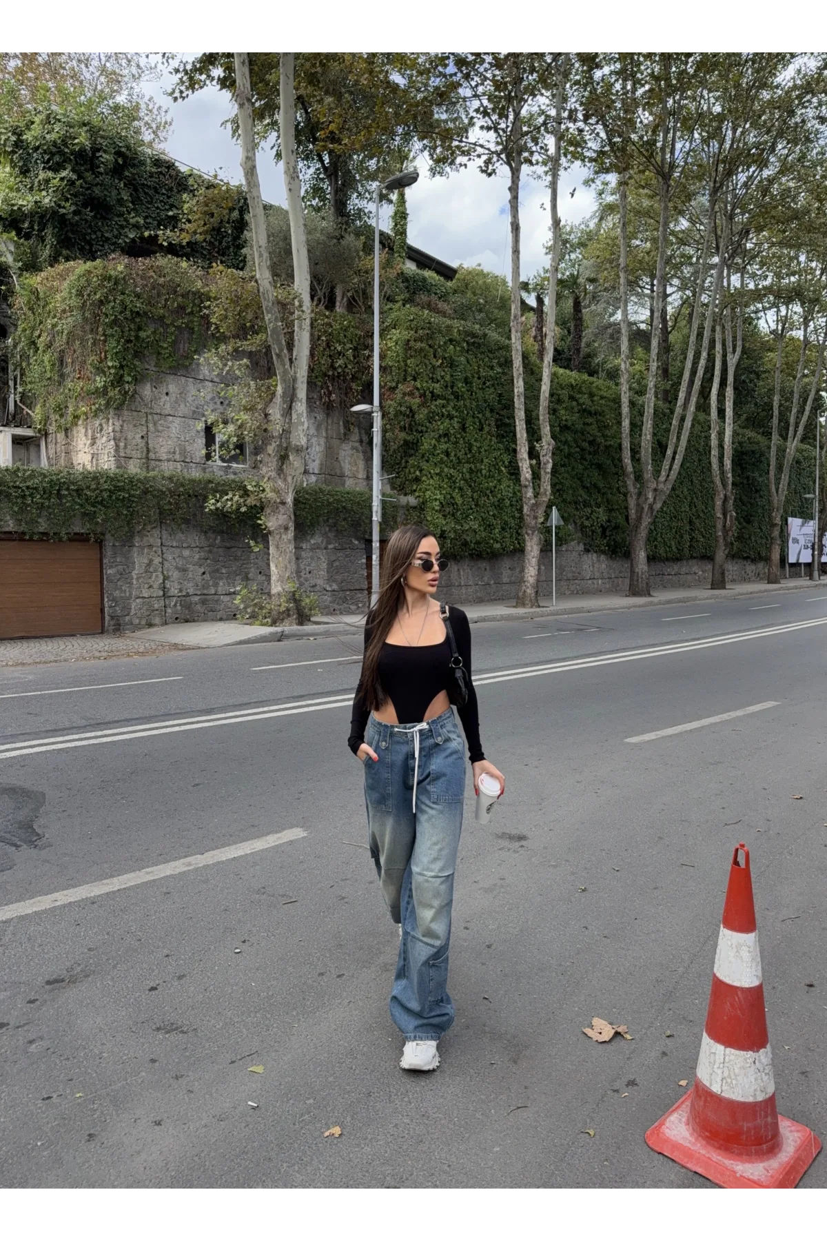 Mavi Çok Cepli Retro İpli Yıkamalı Baggy Geniş Paça Yüksek Bel Oturtmalı Jean Kot Pantolon