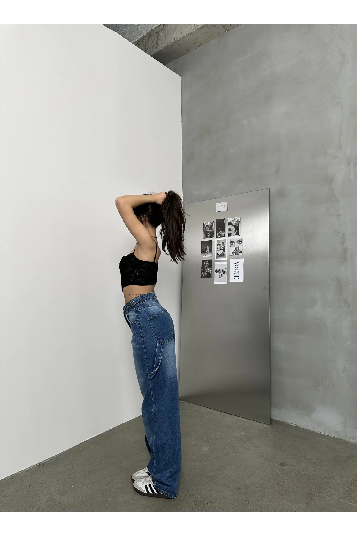 Mavi Palaska Tokalı Yıkamalı Baggy Geniş Paça Yüksek Bel Oturtmalı Jean Kot Pantolon