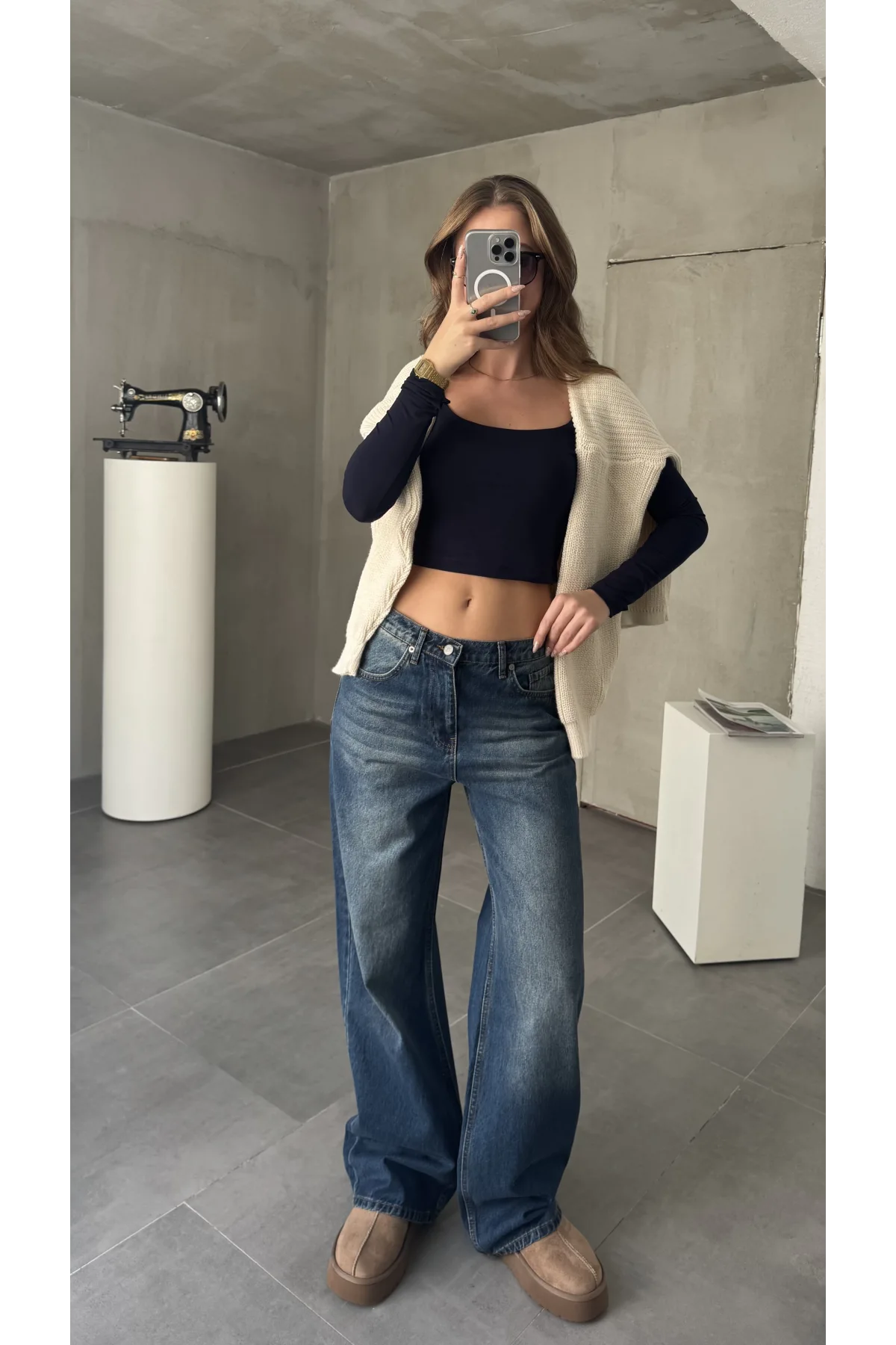 Mavi Yıkamalı Baggy Geniş Paça Yüksek Bel Wide Leg Jean Kot Pantolon