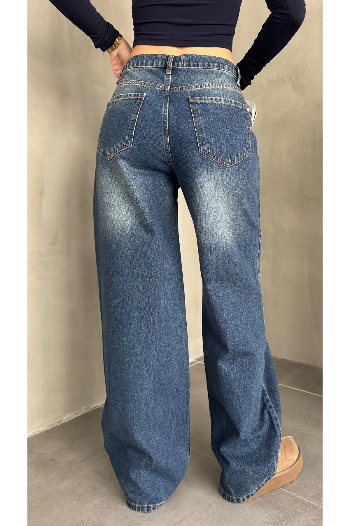 Mavi Yıkamalı Baggy Geniş Paça Yüksek Bel Wide Leg Jean Kot Pantolon