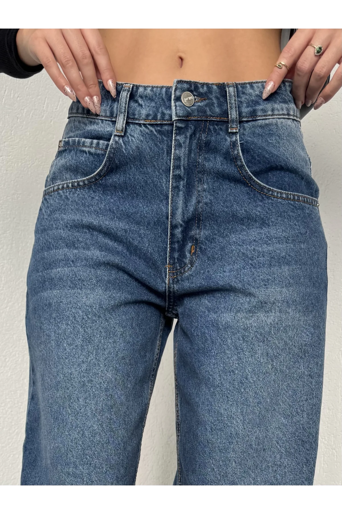 Mavi Yıkamalı Süper Baggy Ektra Geniş Paça Yüksek Bel Jean Kot Pantolon