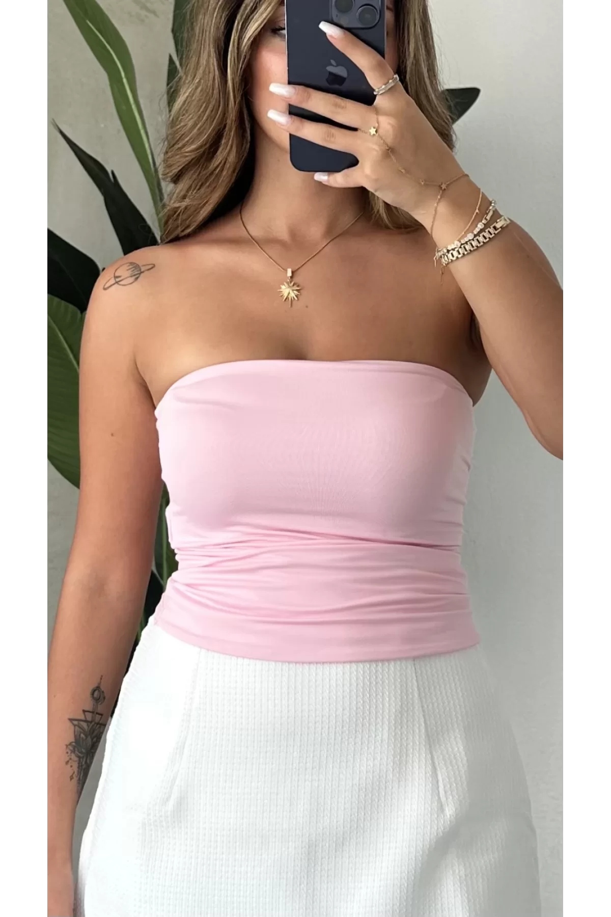Pembe Straplez Crop Top