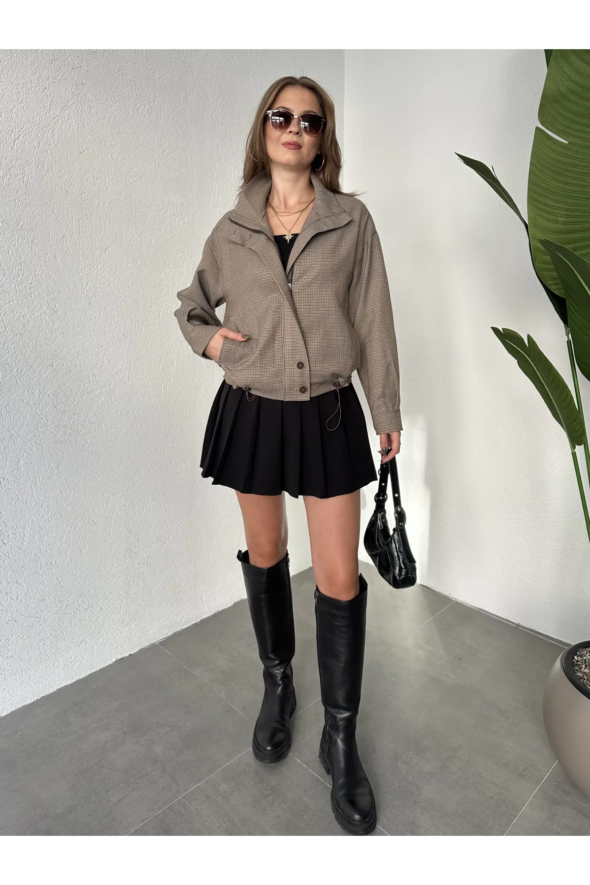 Pitikare Kısa Fermuarlı Oversize Ceket