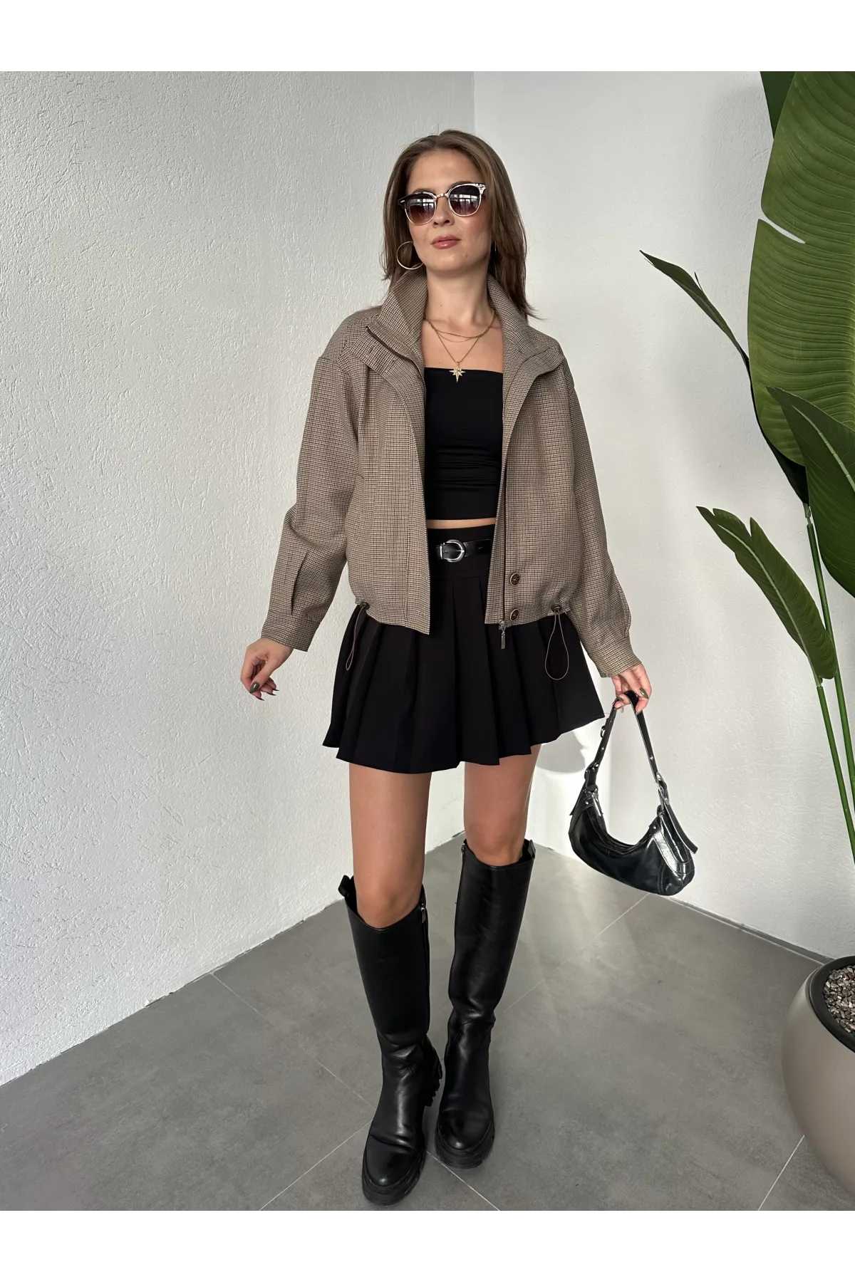 Pitikare Kısa Fermuarlı Oversize Ceket