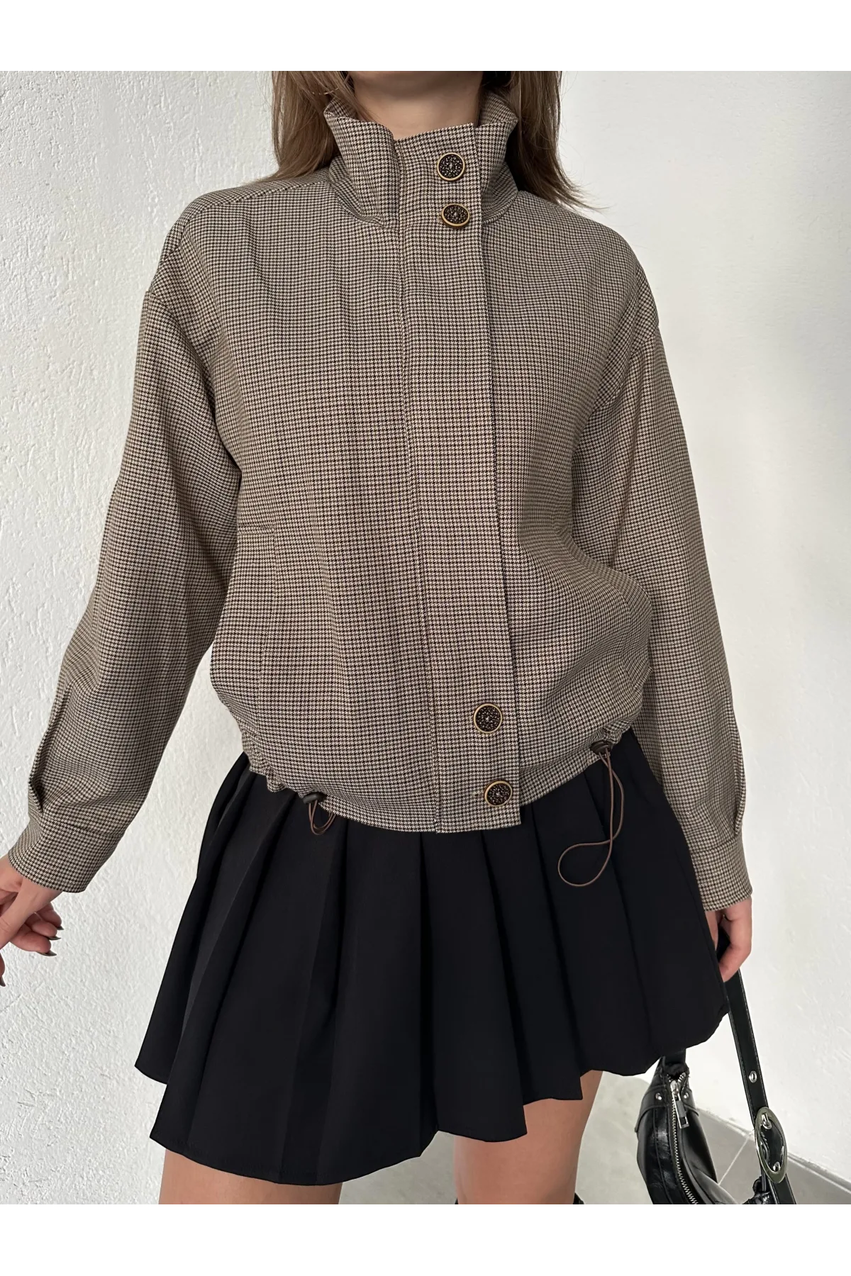 Pitikare Kısa Fermuarlı Oversize Ceket