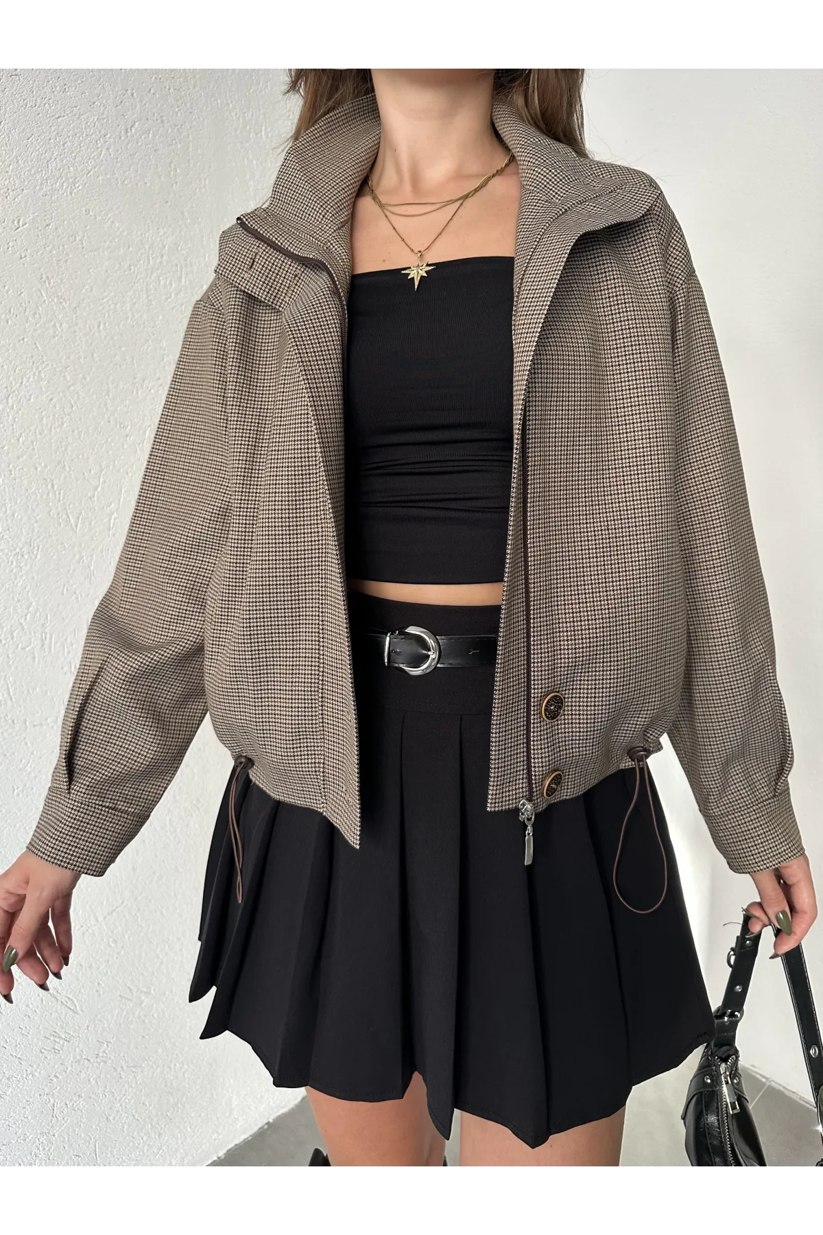 Pitikare Kısa Fermuarlı Oversize Ceket