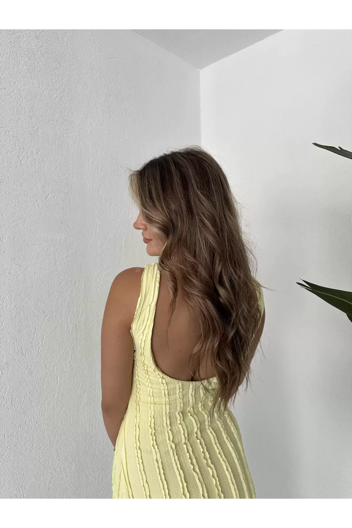 Sarı Askılı Kolsuz Maxi Boy Astarlı Elbise