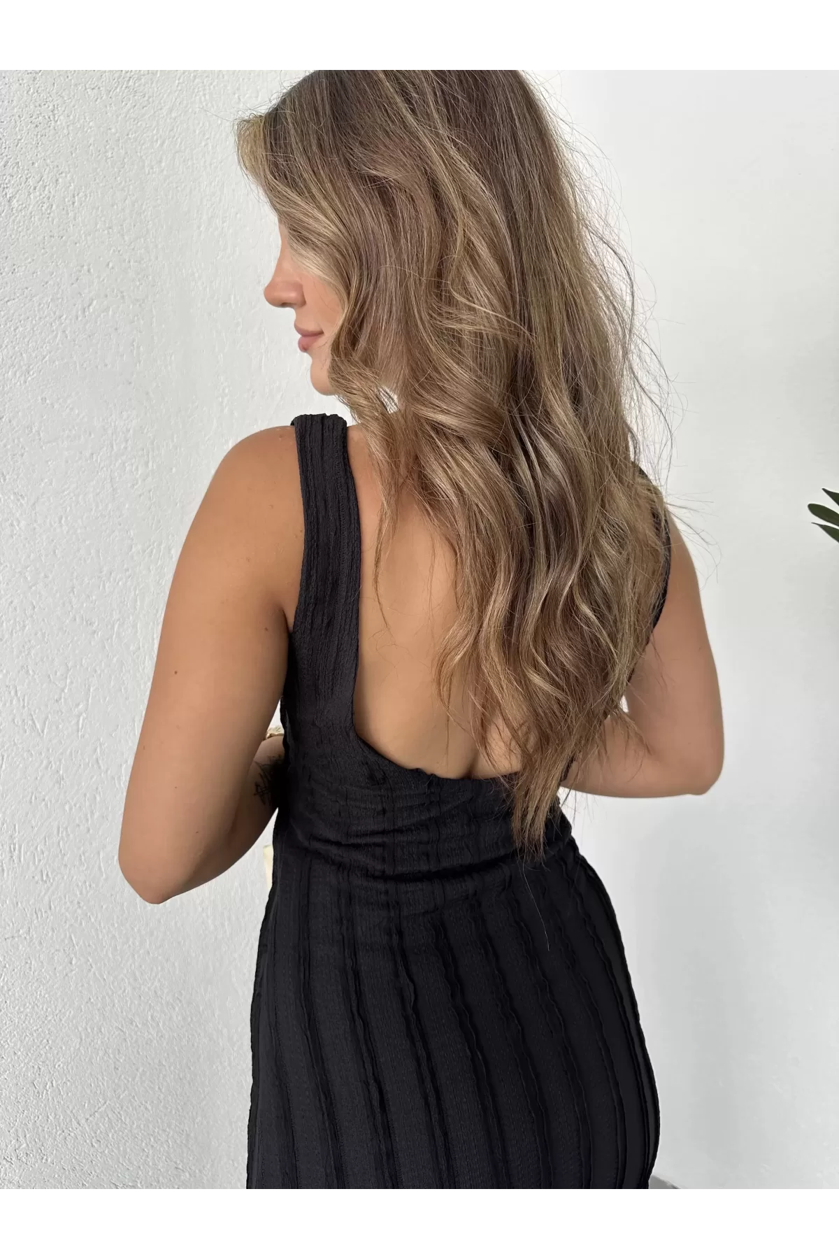 Siyah Askılı Kolsuz Maxi Boy Astarlı Elbise