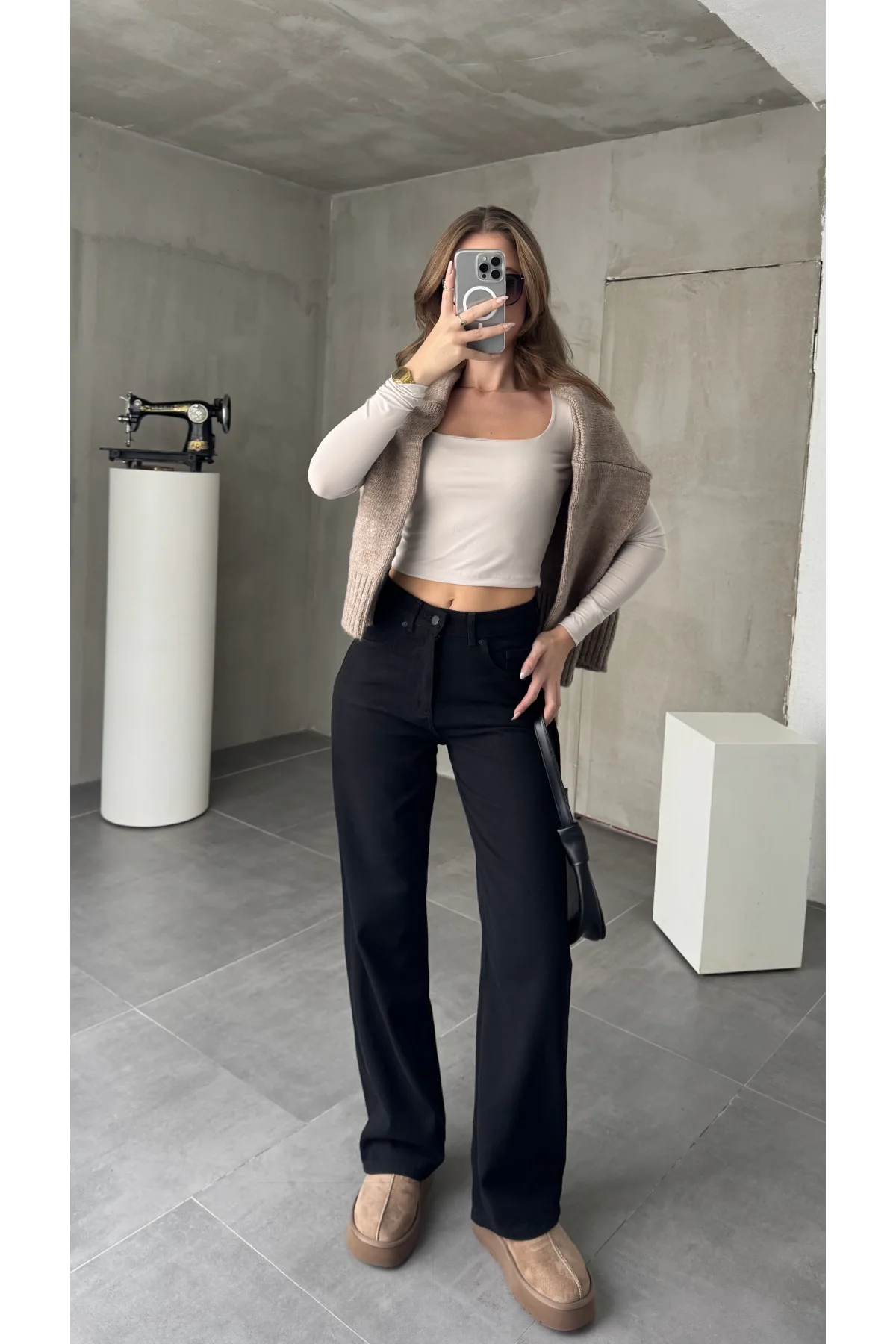 Siyah Baggy Geniş Paça Yüksek Bel Wide Leg Jean Kot Pantolon