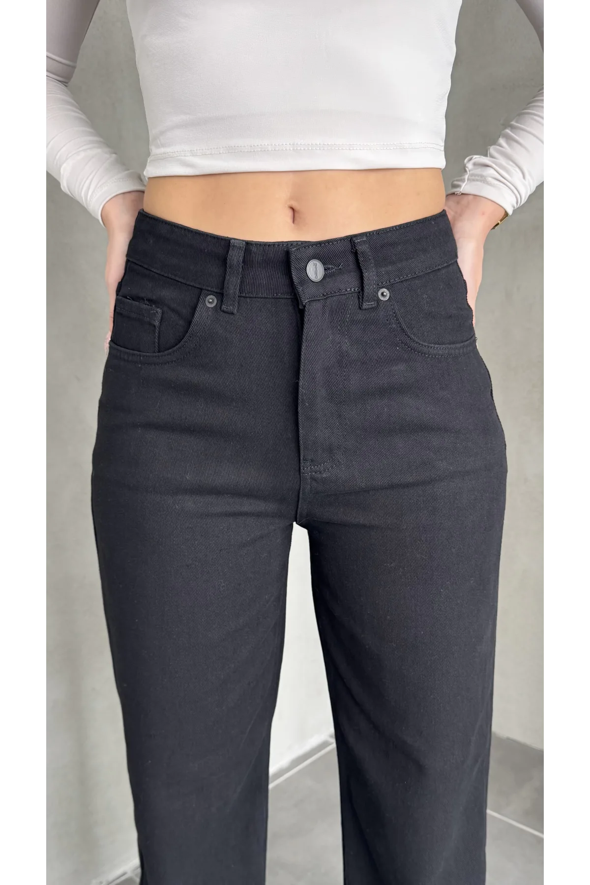 Siyah Baggy Geniş Paça Yüksek Bel Wide Leg Jean Kot Pantolon